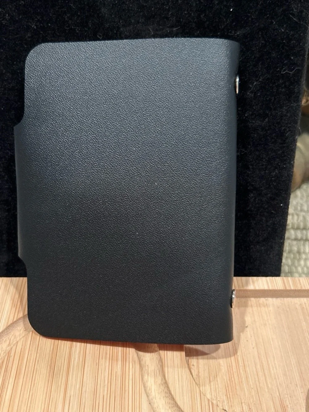 Men's Black Leather Card Holder with Red Trim